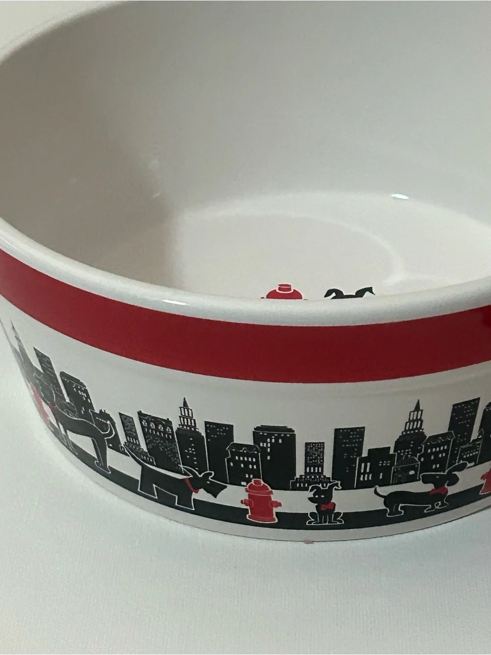 Dog Bowl Set of Two City Pets Red White Black Urban Loft Retro Ceramic Food Big